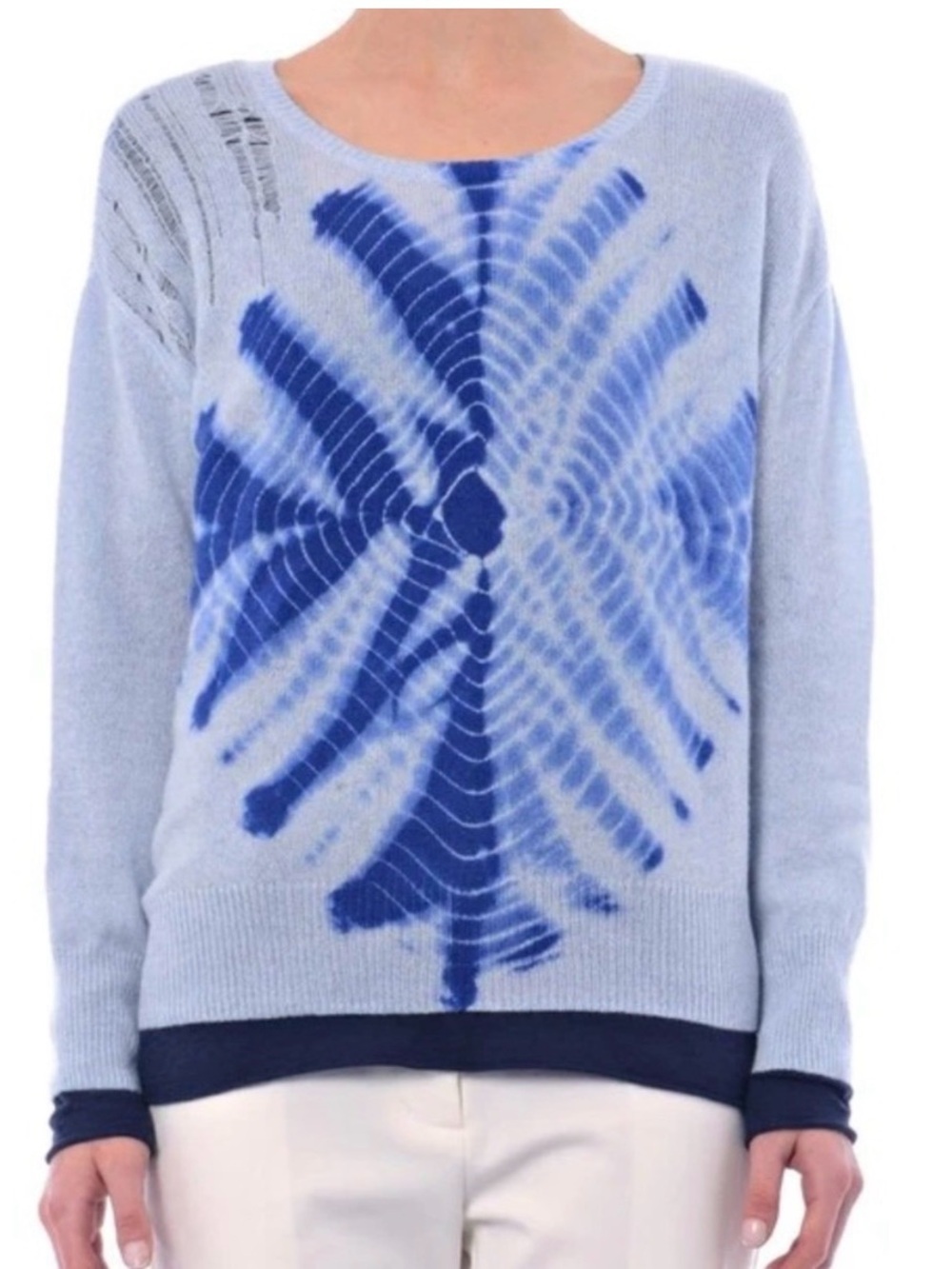 Raquel Allegra Blue Tie-Dye Cashmere Blend Distressed Sweater Size 2 Medium